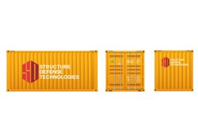 Realistic bright yellow cargo container set. The concept of transportation. Closed container. Front, back and side. Realistic vectors set on white background.